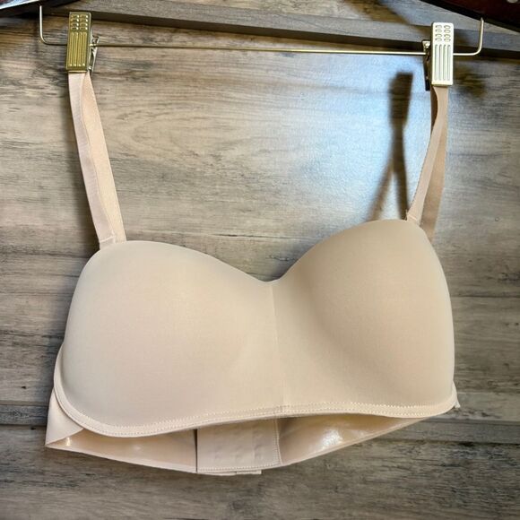 Maidenform Cream Tan Strapless Bra Removable Straps 4 clasps Women's S - Picture 3 of 9